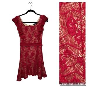 Red Lace Dress Dark Romantic Ruffle Mini SZ M Cottagecore Formal Coquette Vamp